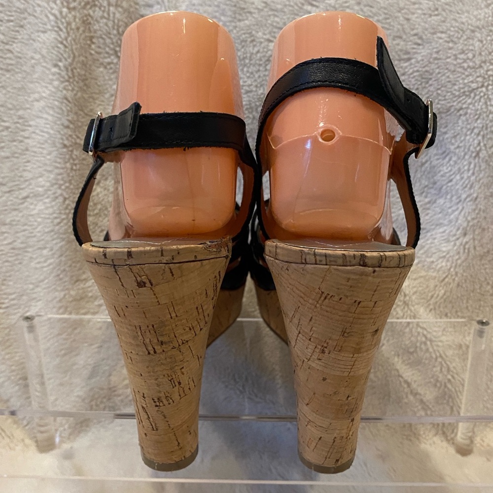Guess WGeppie Black Strappy Leather Cork Wedge Slingback Sandals Size 9 VGC - Picture 6 of 16